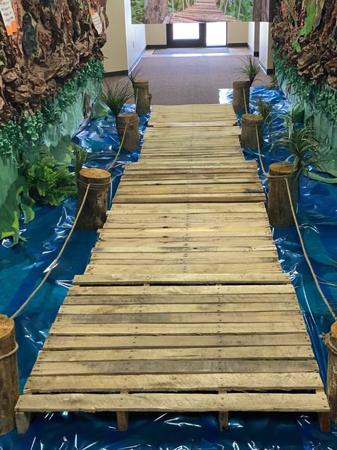 Everglades Theme Party, Jungle Bible School Theme, Lagoon Decorations, Island Getaway Prom Theme, Jungle Safari Vbs Decorations, Exhibition Theme Ideas, Life Way Vbs 2024, Beach Stage Decor, Treasure Island Decorations