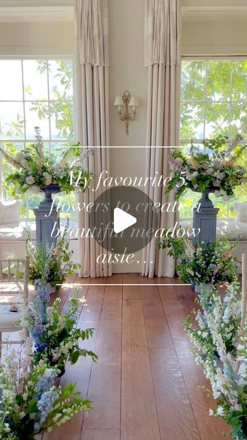 Rachel Husband - Devon Wedding Florist on Instagram: "My favourite 5 flowers to create a beautiful meadow aisle… with so many seasonal flower varieties to choose from, we really are spoilt for choice in the summer months! However, if you’re looking for a meadow style arrangement within your wedding flowers these are my go to blooms.

1. Delphiniums, tall, structural and they come in the most gorgeous tonal varieties from pure white to dusky lilac, pale blue and vibrant purple & deep blue. They really are a statement bloom and ooze elegance! 

2.  Foxgloves, I’ve used peach and white here, they complete the English country garden style look. I’m growing peach this year and the tone is just stunning  for a summer wedding. 

3. Larkspur a dainty, but tall spire shaped bloom, it comes in a ran Meadow Aisle Wedding, White Larkspur, Beautiful Meadow, Delphinium Flowers, Devon Wedding, Shape Meaning, Fountain Grass, Blue Delphinium, Flower Varieties