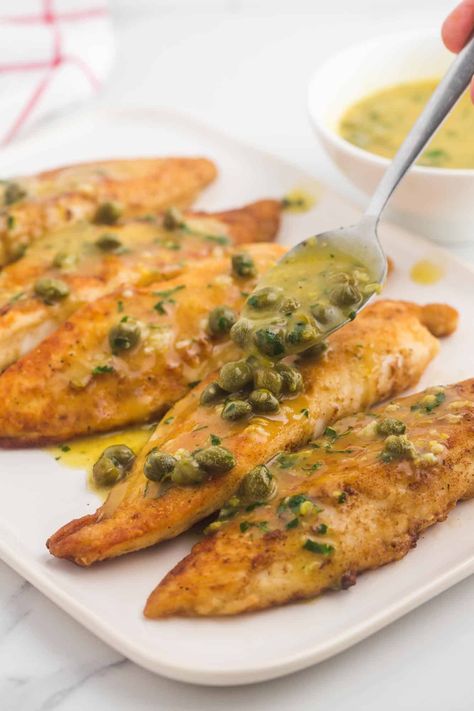 Trout With Lemon Caper Sauce, Pan Seared Fish With Lemon Caper Sauce, Lemon Picatta Fish, Piccata Sauce Fish, Tilapia With Capers And Lemon, Picatta Sauce Fish, Fish Piccata Recipes, Fish Picatta Recipe, Lemon Caper Sauce Fish