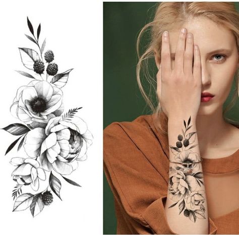 Roses Sleeve, Realistic Fake Tattoos, Large Temporary Tattoos, Watercolor Hummingbird, Temporary Tattoo Sleeves, Tattoos Art, Temporary Tattoo Designs, Women Design, Flowers Rose