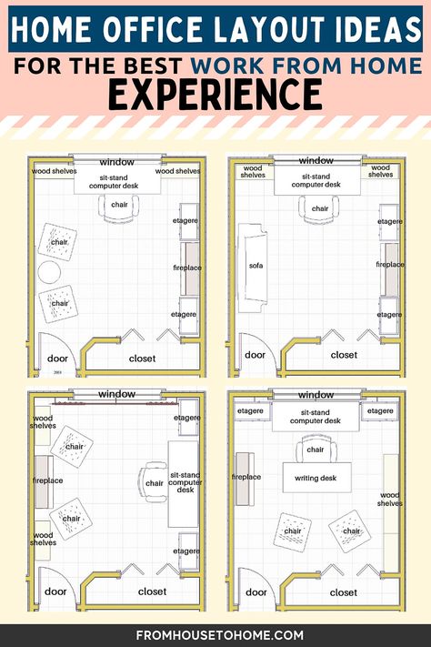 ORC Week 2: Blue Home Office Moodboard and Layout Ideas Home Office Design For Two Layout Desk Ideas, Home Office And Media Room Combo, Home Office With Sitting Area Layout, Desk Sitting Room, Rectangular Home Office Layout, Where To Put Desk In Home Office, Two Desks In One Room Office Designs, Office With Sitting Area Layout, Home Office 10x10