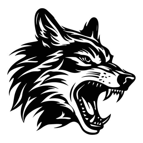 Wolf Logo Graphics, Side Face Tattoo, Vector Design Graphics, Wolf Drawing Tattoo, Cool Wolf Drawings, Cartoon Wolf Drawing, Black And White Logo Design, Wolf Face Drawing, Wolf Stencil