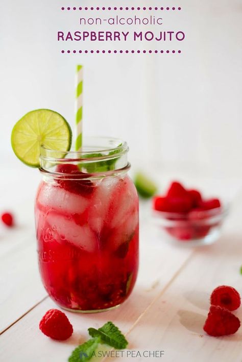 Non Alcoholic Raspberry Mojito � A Sweet Pea Chef Perfect for a baby shower, kids party, or lazy day at the pool. #nonalcoholic #mojito Drinks Without Alcohol, Resep Mojito, Non Alcoholic Mojito, Aip Vegan, Raspberry Mojito, Non Alcoholic Wine, Overnight Oat, Non Alcoholic Cocktails, Alcoholic Cocktails