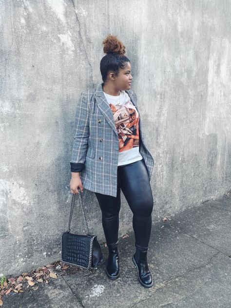 Dressy Combat Boots Outfit Winter, Patent Leather Combat Boots Outfit, Concert Outfit With Combat Boots, Combat Boots Leggings Outfit, R B Concert Outfit Plus Size, Combat Boots And Jeans Outfit, Boots And Blazer Outfit, Leggings And Combat Boots Outfit, Plus Size Combat Boots Outfit