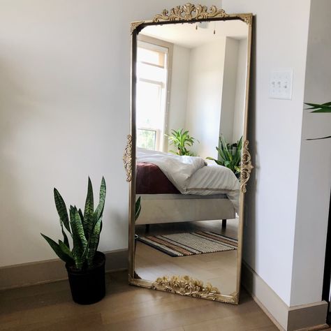 How to turn a $50 IKEA Mirror into an Anthropologie Look-Alike | Apartment Therapy Ikea Floor Mirror, Mirror Apartment, Ikea Mirror Ideas, Mirror Hacks Diy, Diy Anthropologie Mirror, Diy Mirror Frame, Ikea Nissedal, Ikea Mirror Hack, Anthropologie Diy