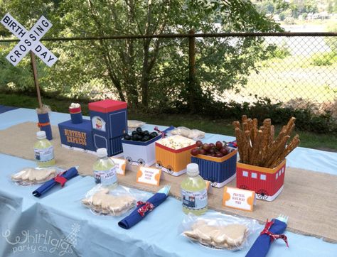 Train Party - Food Safe Centerpiece Printables - Instant Download PDF & Instructions to Make Train Party Food, Party Centerpieces Diy, Train Party Decorations, Train Theme Birthday Party, Transportation Party, Train Birthday Party, Train Theme, Trains Birthday Party, Birthday Party Centerpieces