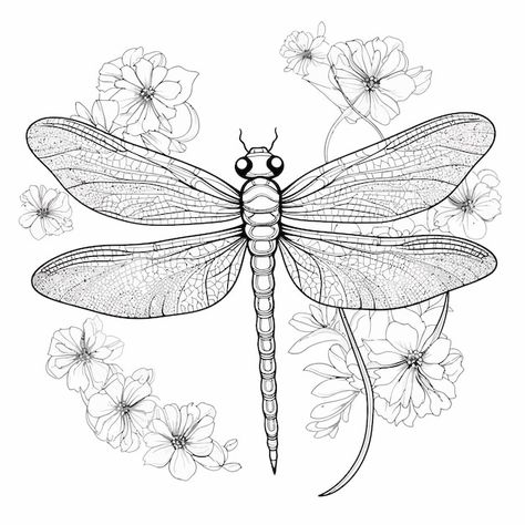 Black And White Dragonfly, Dragonfly Graphic, Dragonfly Svg, Picture Black And White, Dragonfly Clipart, Art With Flowers, Flowers Black And White, Dragon Flies, Art 2024