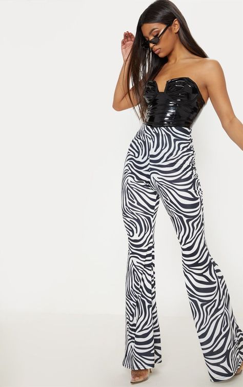 Zebra Print Jersey Flared Trouser Flare Trousers, Daily Dress, Zebra Print, Womens Fashion Trends, Affordable Fashion, Two Piece Pant Set, Fashion Clothes Women, Jumpsuit, Trousers