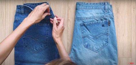 Recycled Denim Projects, Jumpsuit Diy, Altering Jeans, Patchwork Jumpsuit, Blue Jeans Crafts, Denim Projects, Dress Alterations, Thrift Flip, Trendy Denim