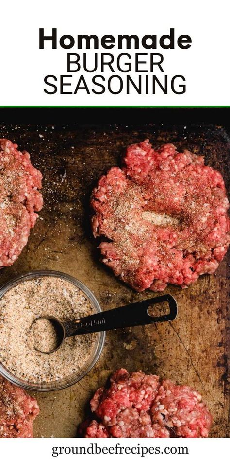 This easy burger seasoning only takes 5 minutes to whip up and is made with ingredients you likely already have on hand! Take your burgers to the next level with this homemade mix! Ground Beef Burger Patties, Easy Hamburger Seasoning, Burger Recipes Beef Stove, Best Hamburger Seasoning Recipe, Homemade Burger Seasoning, Seasoning For Burgers Ground Beef, Seasoned Hamburger Patties, Grilled Hamburger Seasoning Recipes, Seasoning Hamburger Patties