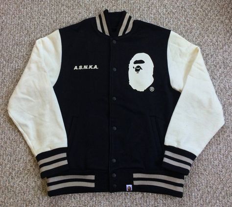 Bape F/W 2006 Bape ASNKA Varsity Jacket | Grailed Bape Star, Bape Jacket, Varsity Jacket Outfit, Bape Men, Dream Client, Men's Outerwear, Mens Outerwear, Jacket Outfits, Aesthetic Pictures