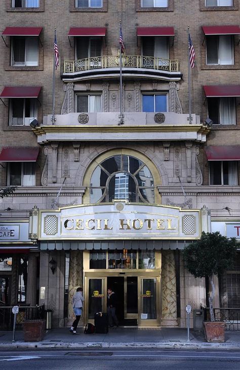 The Cecil Hotel  is one of LA’s most famous hotels, thanks in part to its dark history. Home to murderers, maniacs, and ghosts, some say the Cecil is anything but your average hotel, they say it’s cursed. Elisa Lam, Hotel Cortez, Cecil Hotel, Old Hollywood Homes, Paranormal Aesthetic, Haunted Hotels, Ahs Hotel, Paranormal Stories, Night Stalker