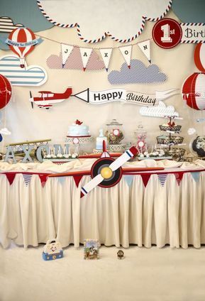 798d7904b433cb48a0b4d2e08d76ba23--vintage-st-birthday-party-boy-kids-airplane-birthday… | Planes birthday party, Airplane party decorations, Airplane birthday party Airplane Themed Birthday Party, Airplane Party Decorations, Airplane Birthday Party Decorations, Time Flies Birthday, Planes Birthday Party, Party Decorations Ideas, Planes Birthday, Planes Party, Airplane Birthday Party