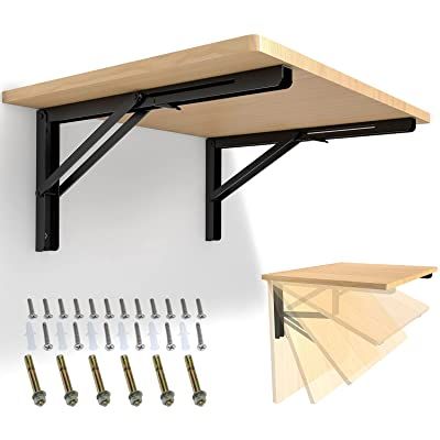 Collapsible Shelves, Folding Shelf Bracket, Folding Shelf, Painted Benches, Fold Down Desk, Folding Workbench, Fold Down Table, Rv Kitchen, Triangle Wall