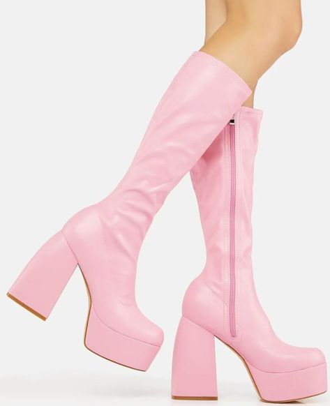 Thigh High Pink Boots, Pink Boot Heels, Pink Boots Aesthetic, Pink Go Go Boots, Pink Heel Boots, Pink Gogo Boots, Pink High Heel Boots, Margot Robbie Pink, Barbie Pink Shoes