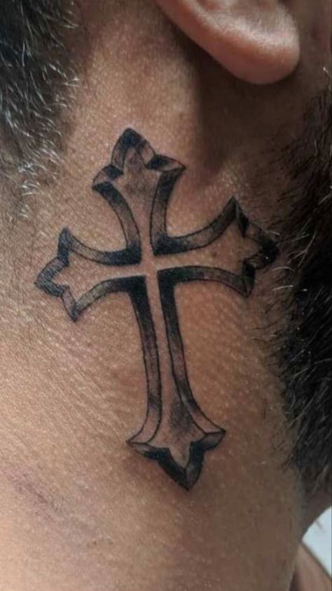 Cross Behind Ear Tattoo Men, Cross Face Tattoo, Tattoo Behind Ear Men, Neck Cross Tattoo, Cross Tattoo Behind Ear, Cross Behind Ear, Cross Neck Tattoo, Cross Behind Ear Tattoo, Black Men Tattoos