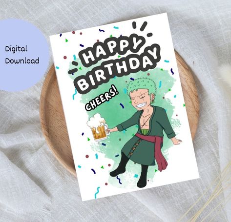 One Piece Anime Birthday, Zoro One Piece Anime, Birthday Drawings, Happy Birthday Cheers, One Piece Birthdays, Roronoa Zoro One Piece, Idea Craft, Happy Birthday Drawings, Zoro Luffy