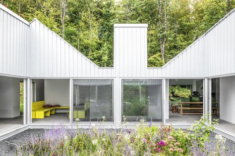 Photo 4 of 15 in A Vivid, Hand-Shaped Home Holds an Extended Family in Upstate New York - Dwell House With Courtyard, Mos Architects, Russian Sage, Three Bedroom House, Metal Siding, House No, Floating House, Courtyard House, Modern Door