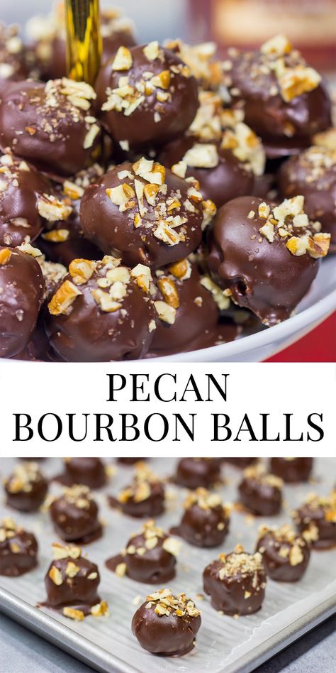 Pecan Bourbon Balls Pecan Pie Bourbon Balls, Pecan Bourbon Balls, Bourbon Pecan Chocolate Chip Cookies, Easy Bourbon Balls, Bourbon Balls Kentucky, No Bake Pecan Pie Balls, Bourbon Balls Recipe Easy, Boozy Truffles, Bourbon Desserts