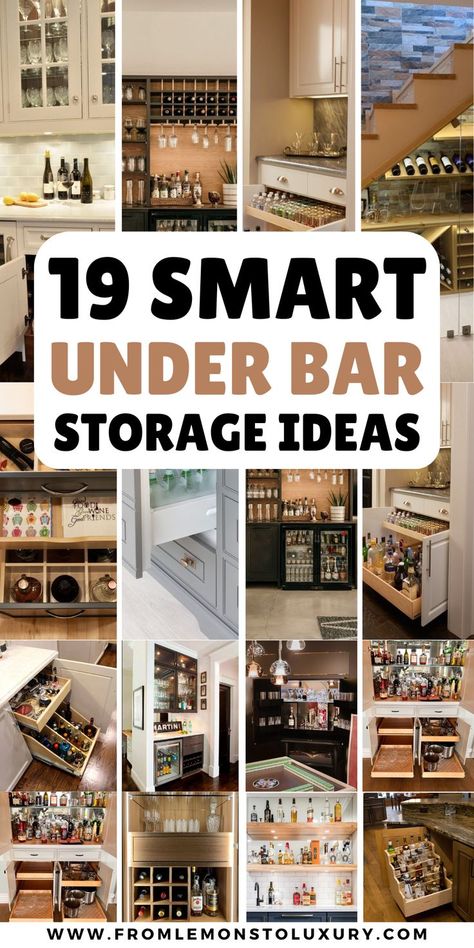 under bar storage ideas Under Bar Counter Ideas, Under Deck Storage Ideas, Breakfast Bar Storage, Deck Storage Ideas, Storage Under Deck, Under Stairs Bar, Bar Counter Ideas, Bar Storage Ideas, Kitchen Bar Storage