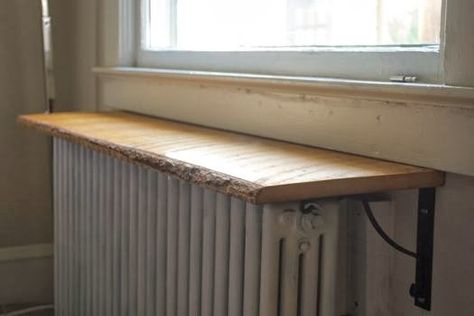 Radiator Shelves, Old Radiators, Radiator Shelf, Kitchen Improvements, Narrow Hallway Decorating, Apartment Projects, Apartment Life, Radiator Cover, Tiny Apartment