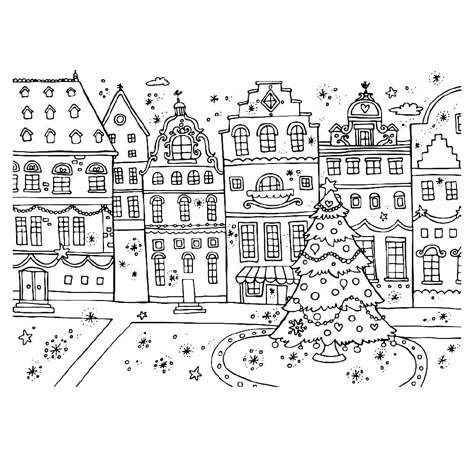 Expand your asset library and take your architectural to the next level! Christmas Village Coloring Page, Gingerbread Village Drawing, Christmas Village Doodle, Christmas Village Drawing, Town Drawing, Christmas Window Painting, Window Drawing, Doodle Art Journals, Christmas Doodles