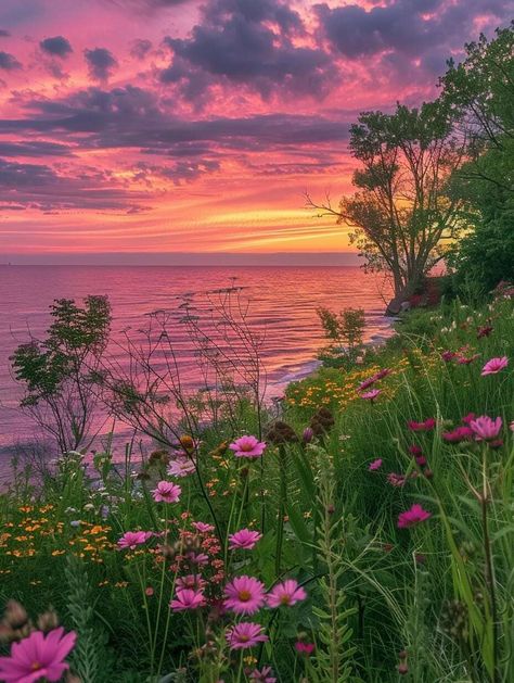 Nature Photography Flowers, Sunrise Landscape, Flower Landscape, Wildflower Garden, Sunset Nature, Aesthetic Photography Nature, Beautiful Flowers Pictures, Beautiful Nature Wallpaper, Sunset Pictures