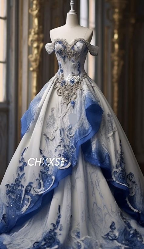 Ball Gowns Fantasy, Dreamy Gowns, Fantasy Dresses, Princess Ball Gowns, Blue Wedding Dresses, Fantasy Gowns, Medieval Dress, Pretty Prom Dresses, Fairytale Dress