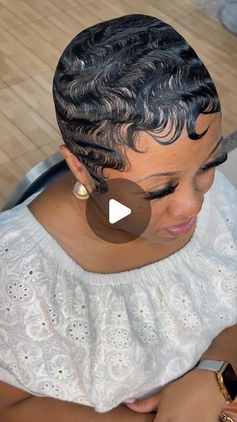 Short Pixie Curls Black Women, Finger Waves On Curly Hair, Permed Hairstyles Short, Fingerwaves Short Hair Black, Relaxed Short Hair, Short Perm, Short Permed Hair, Short Hair Designs, Permed Hair