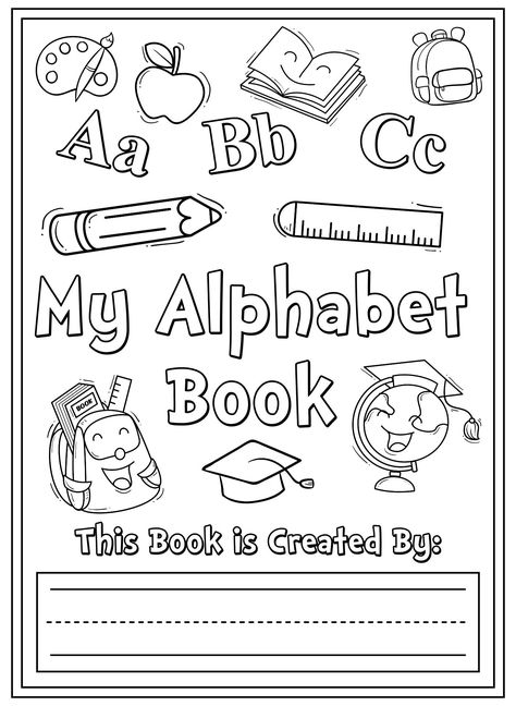 Teach Alphabet, Free Alphabet Book Printables, Alphabet Book For Preschool, Free Printable Letter Worksheets, Free Preschool Worksheets Pdf, Abc Cover Page Alphabet Book, Printable Abc Worksheets, My Abc Book Cover Printable, My Abc Book