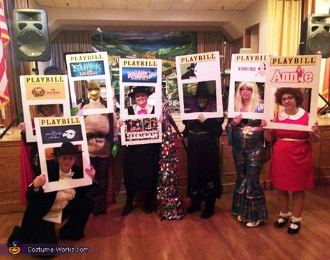 Patty: This is a group costume with my family, friends and me. There are 7 of us as different Broadway musicals. The idea came from our love of the theater and... Broadway Halloween Costumes Musicals, Broadway Costumes Diy, Musical Theatre Halloween Costumes, Broadway Costume Ideas, Theater Halloween Costumes, Music Costume Ideas, Musical Halloween Costumes, Broadway Halloween Costumes, Musical Costume Ideas