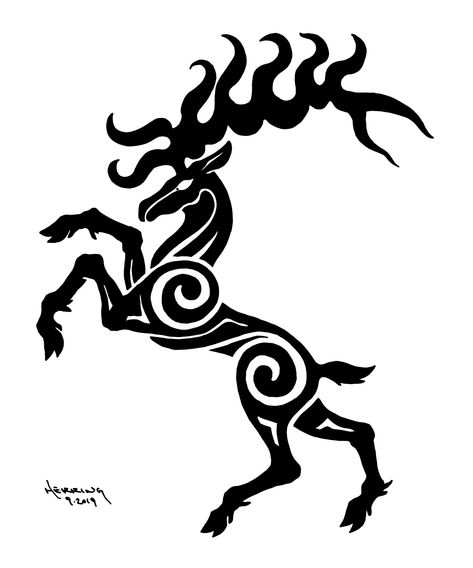 This design is a modern take on a bronze age Scythian tattoo   #douglasherring07 #stag #scythianstag #scythian Norse Stag, Ancient Tattoo Ideas, Scythian Tattoo, Mythical Symbols, Celtic Stag, Tattoo Ideas With Meaning, Celtic Animals, Heraldry Design, Ancient Tattoo