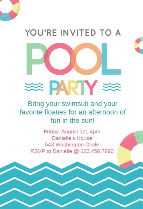 Swim Party Invitations, Pool Birthday Invitations, Pool Party Invitation Template, Party Invitation Design, Beach Party Invitations, Pool Party Kids, Pool Party Birthday Invitations, Summer Party Invitations, Greetings Island