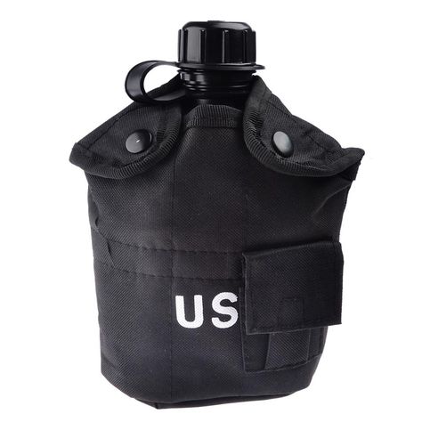 Outdoor kettle Military kettle Outdoor Sports Hiking Camping Kettle Aluminum Canteen Water Bottle Nylon Canteen Cover-Black Army Water Bottle, Cheap Water Bottles, Canteen Bottle, Canteen Water Bottle, Camping Kettle, Camping Accesorios, Waterproof Matches, Mens Gear, Medicine Bottles