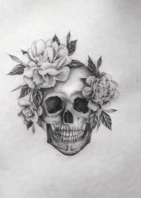 Skull With Flower Crown Tattoo, Skull With Hair Tattoo, Skull Tattoos Shoulder, Floral Skull Tattoos For Women, Women Skull Tattoo, Feminine Skull Tattoos For Women, Cute Skull Tattoos, Skull Flowers Tattoo, Skull With Flowers Tattoo