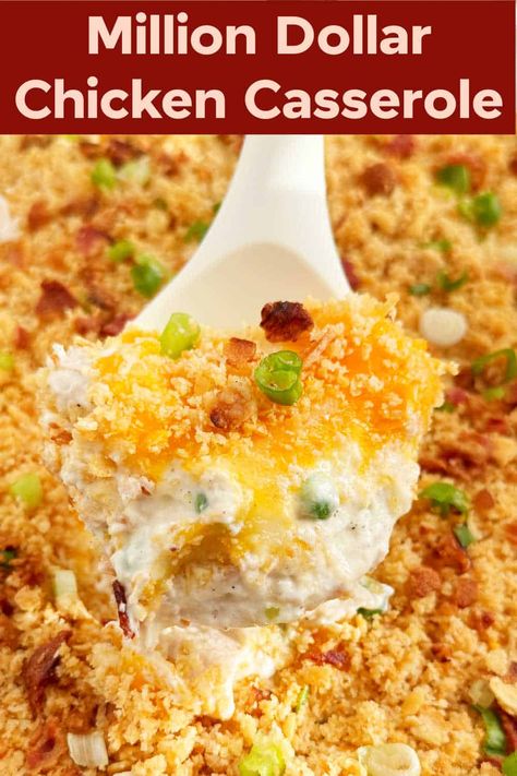 This million dollar chicken casserole recipe combines cooked chicken with a creamy sauce, cheese and a crispy topping. Easy comfort food the whole family will love. Lazy Casserole, Million Dollar Chicken Casserole, Casserole Meal, Magic Chicken, Smothered Chicken Recipes, Million Dollar Chicken, Buffalo Chicken Casserole, Chicken Casserole Recipe, Cut Recipe