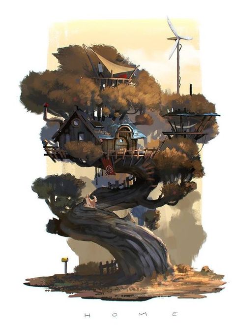 Tree house concept art: House Concept, Building Concept, Landscape Concept, Tree Illustration, Art Et Illustration, Fantasy Concept Art, Cyberpunk 2077, Environment Design, 2d Art