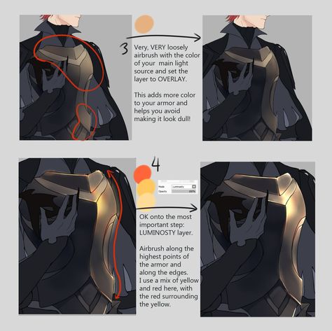 How To Render Armor, How To Color Armor, Armor Rendering, Metal Coloring Tutorial, Rendering Process, Armor Tutorial, Armor Drawing, Coloring Process, Concept Art Tutorial