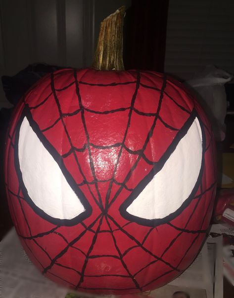 Painted Spiderman Pumpkin, Flash Pumpkin Painting, Sonic Pumpkin Painting Ideas, Spiderman Painted Pumpkin, Pumpkin Easy Painting Ideas, Paint Ideas For Pumpkins, Easy Kids Pumpkin Painting, Lego Pumpkin Painting, Decorating A Pumpkin Without Carving