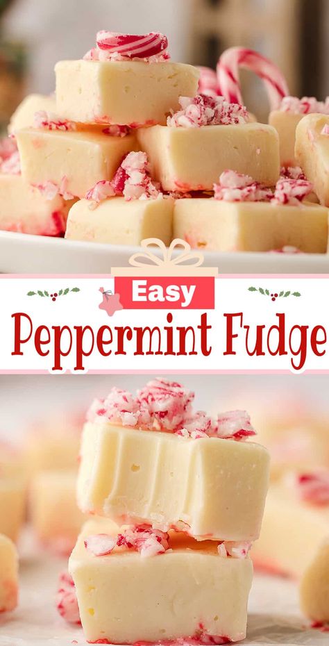 Treat yourself this holiday season with our incredibly simple yet incredibly delicious Easy White Chocolate Peppermint Fudge recipe - it's the perfect homemade gift or indulgent dessert for your family and friends. Easy Peppermint Fudge Pioneer Woman, Peppermint Candy Recipe, Peppermint Fudge Easy, White Chocolate Peppermint Fudge, Chocolate Peppermint Fudge, Christmas Dessert Tray, Peppermint Fudge Recipe, Holiday Fudge Recipes, Cranberry Fudge