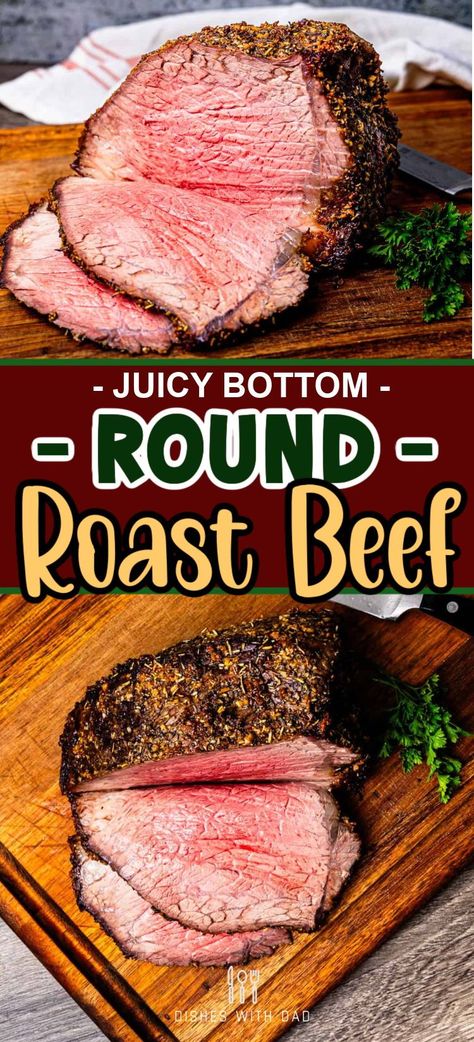 Bottom round roast beef is a flavorful cut of meat that's easy on the wallet. This roast beef is seasoned with a flavorful garlic and herb rub and roasted to perfection for tender, juicy meat that's full of flavor. In this post I'll provide simple step-by-step instructions and expert tips to help you prepare this roast beef perfectly every time! Bottom Round Roast Oven, Beef Round Roast, Roast Beef Dishes, Beef Eye Round Roast, Top Round Roast Recipe, Bottom Round Roast Recipes, Bottom Round Roast, Rare Roast Beef, Easy Roast