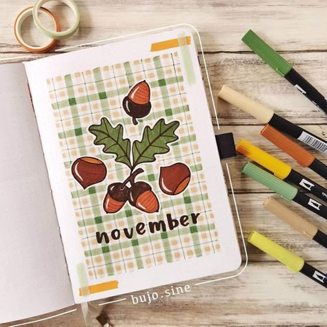 Bullet Journal November Spread, Bullet Journal November Cover Page, Monthly Title Page, November Bullet Journal Ideas, November Cover Page, Fall Bujo, November Bullet Journal Cover, Bujo Key, Mom Calendar