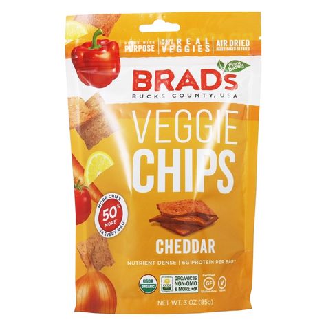 Brad's Raw Foods - Veggie Chips Cheddar - 3 oz. Veggie Chips, On The Go Snacks, Snack Chips, Organic Vegetables, Vegan Cheese, Nutrient Dense, Base Foods, Usda Organic, Food Items