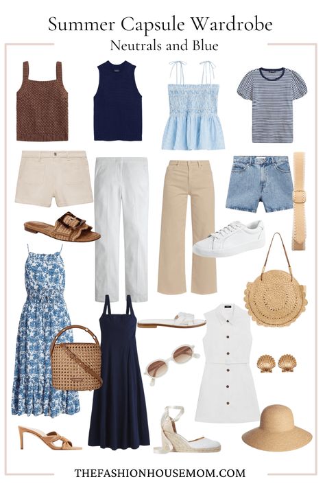 classic summer capsule wardrobe Summer Dress Capsule Wardrobe, Italian Summer Capsule Wardrobe, Italy June Outfits, Mexico Capsule Wardrobe, Coastal Outfits Summer, Summer Capsule Wardrobe 2020, Classic Summer Capsule Wardrobe, Beach Capsule Wardrobe, Creating A Capsule Wardrobe