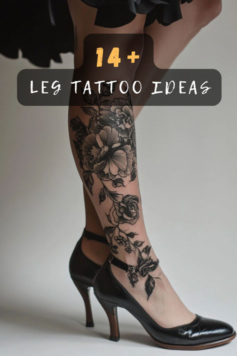 Leg tattoos are trending! These 14 designs include minimalist lines, bold florals, and intricate mandalas to inspire your next ink. Click now! 🌸🖤✨ #LegTattoosForWomen #TattooDesigns #BodyArt #TattooInspo #StylishTattoos #TattooGoals #WomenWithTattoos Best Leg Sleeve Tattoos For Women, Half Leg Sleeve Tattoo Calf Woman, Japanese Tattoo Art Leg, Floral Leg Tattoos For Women, Leg Tattoos Black Women, Women Leg Tattoo, Floral Leg Tattoo, Leg Tattoos For Women, Side Leg Tattoo