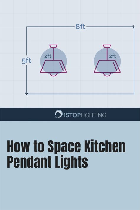 Learn how to properly space your kitchen pendant lights to maximize your space when designing or remodeling your kitchen. This infographic gives a visual and measurement guide on how to space kitchen pendant lighting. For more information, read our blog post on How to Choose Kitchen Pendant Lighting! Pendant Light Size Guide, Island Pendant Spacing, Kitchen Light Pendants Over Island, Island Lighting Kitchen, Small Kitchen Lighting Ideas, Kitchen Lighting Layout, Kitchen Island Pendant Lighting, Lights Over Island, Kitchen Pendant Lights