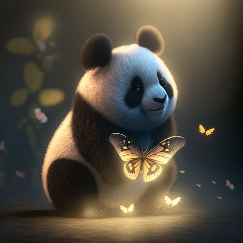 Cute fluffy little bear panda butterfly Panda With Butterfly, Panda And Butterfly, Panda Butterfly, Panda Pictures, Panda Bear Art, Space Panda, Bear Panda, Panda Bears, Cute Panda Wallpaper