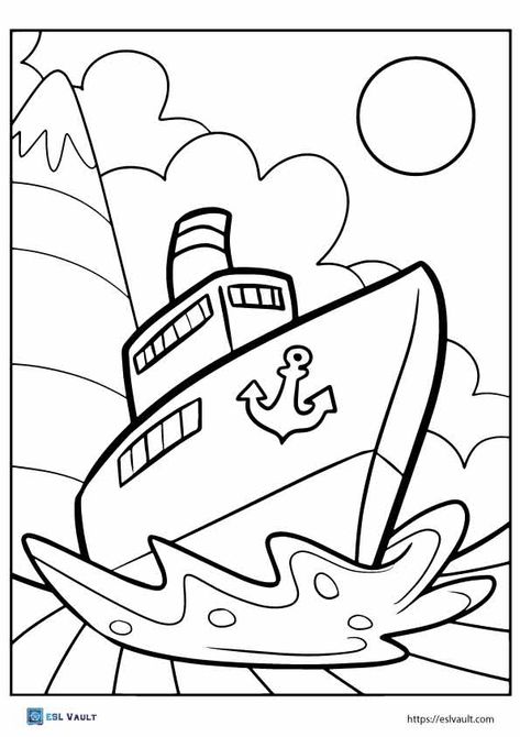 ship coloring pages Cruise Ship Coloring Pages Free Printable, Cruise Coloring Pages, Cruise Crafts For Kids, Carnival Cruise Ships, Cruise Kids, Beach Cruise, Free Kids Coloring Pages, Navy Sailor, Tree Coloring Page