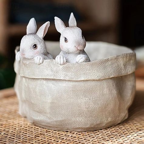 Pretty Succulents, Three Bunnies, Dough Crafts, Clay Dough, Rabbit Garden, Resin Planters, Succulent Planters, English Ivy, Animal Planters