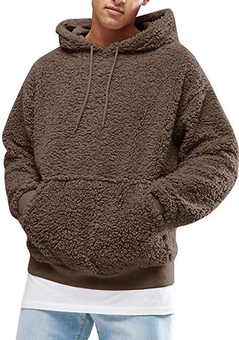 Amazon.com: Mens Fuzzy Hoodie Sherpa Sweatshirts Pullover Long Sleeve Kangaroo Pockets Fall Outwear Winter Hooded: Clothing Autumn Outwear, Hoodies Men Style, Mens Sherpa, Pullover Mode, Winter Outwear, Teddy Fleece, Sherpa Pullover, Fashion Menswear, Oversized Pullover